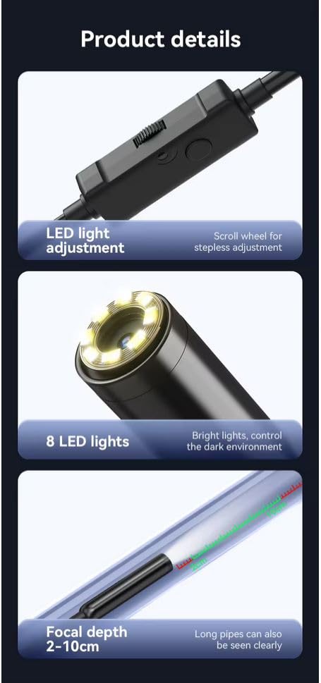 [Australia - AusPower] - 1920P HD 9.84FT Endoscope Camera with Light, USB Type C Borescope, Pipe Semi-Rigid Snake Cable, Scope Camera with 8 LED Lights for Android and iOS Smartphones, iPhone, iPad, Samsung. KEEMIKA Single-Lens 9.84FT 