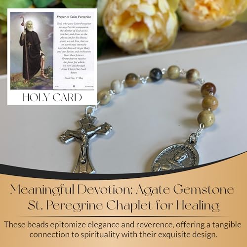 SAINT PEREGRINE Chaplet Created with Swarovski® Crystals, Gemstone OR Wood Agate Gemstone