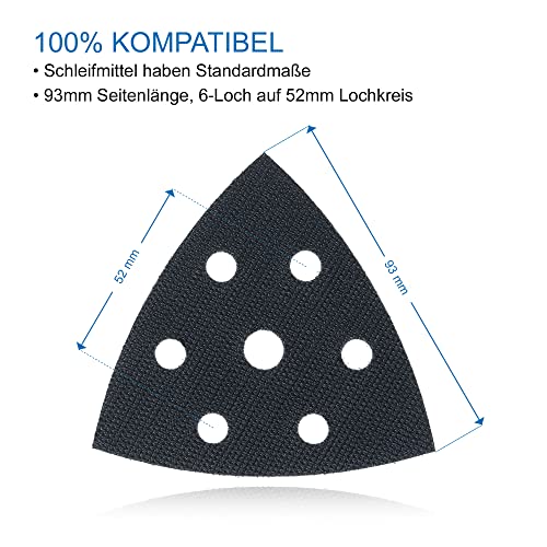 DFS Replacement for Delta Sander Sanding Plate 93 x 93 x 93 mm 6-Hole [Set of 3] Replacement Triangle Self-Adhesive for Sandpaper Triangle Sanders Set of 3