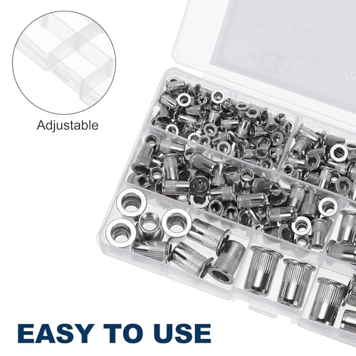 uxcell 244-piece 304 stainless steel rivet nut assortment, M3 to M10 sizes, silver finish