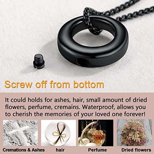 U7 Ashes Necklace for Men Women, Various Cremation urns for Pet Dog Cat, Keepsake Memorial Jewellery, Custom Date and Name 07-Ring of life-Black Plated