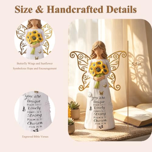 Christian Gifts for Women,5.5"Resin Angel Figurine with Sunflower Christian