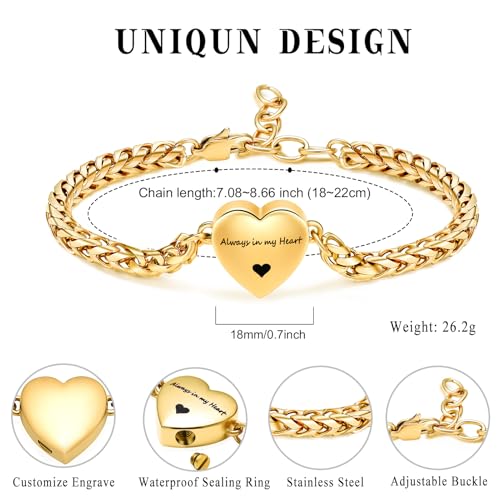"Mnicremation Urn Bracelet for Ashes Heart Locket Cremation Bracelet,Memorial Adjustable Ashes Link Holder Bangle Link Chain Women - Always in my heart" Gold-Always