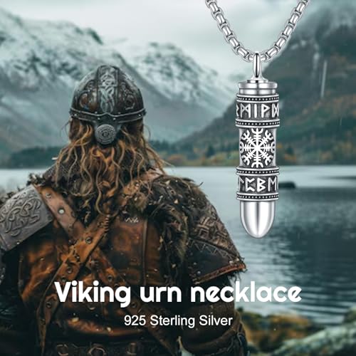 Bullet Viking Urn Necklace for Ashes 925 Sterling Silver Viking Cremation Pendant Spiritual Memorial Keepsake Jewelry for Women Men