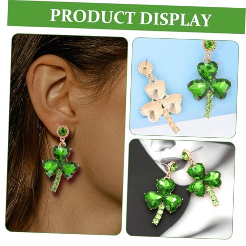 BESPORTBLE Sparkly Rhinestone Dangle Earrings Shamrock Leaf Charm Festive Irish Earring Jewelry for Women Holiday Celebration