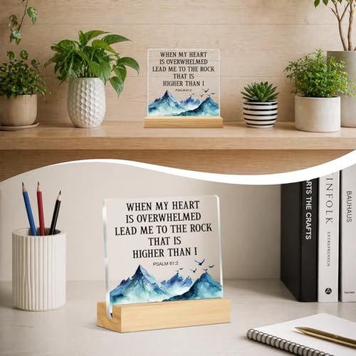 Christian Religious Gifts for Women Men, Inspirational Christian Psalm 61:2 Bible Verses Acrylic Desk Sign Home Office Decor