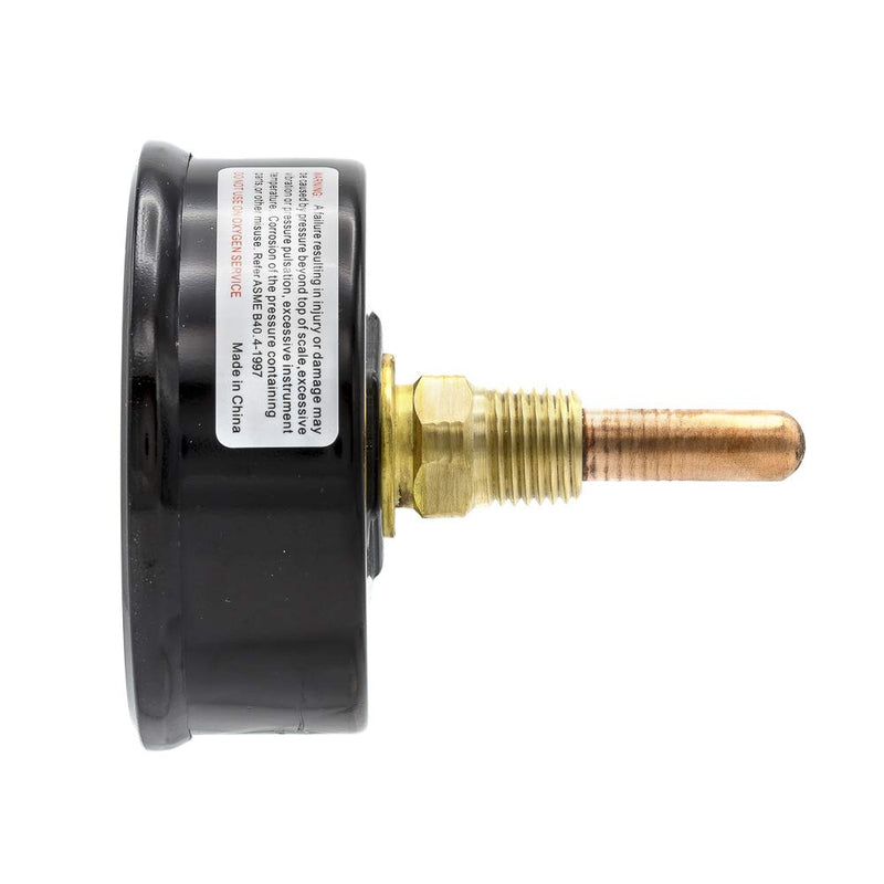PIC Gauges TRI-RC-254R1.75-D Commercial Tridicator, Black Steel Case, Bronze Internals, Plastic Lens w/ Red Indicator, 2.5" Dial, 1.75" Stem Length, 0/75 psi Range, 1/4" Male NPT 0 - 75 PSI