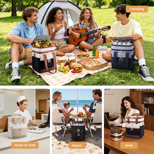 LOVEVOOK Insulated Lunch Box for Women,X Large Adult Lunch Cooler Bag Men Black with Off White with Brown Extra Large - 23 l