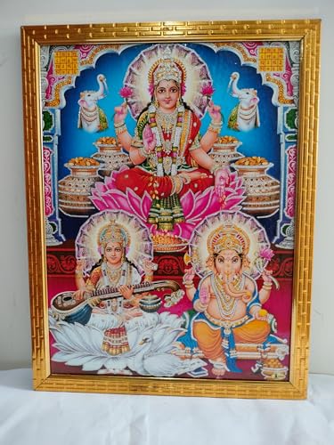 Deepawali Laxmi Ganesh Ji Photo Frame for Wall Hanging Diwali Pooja for home and shop, Diwali Pooja Item, Diwali Photo Frame (12x18 inch)