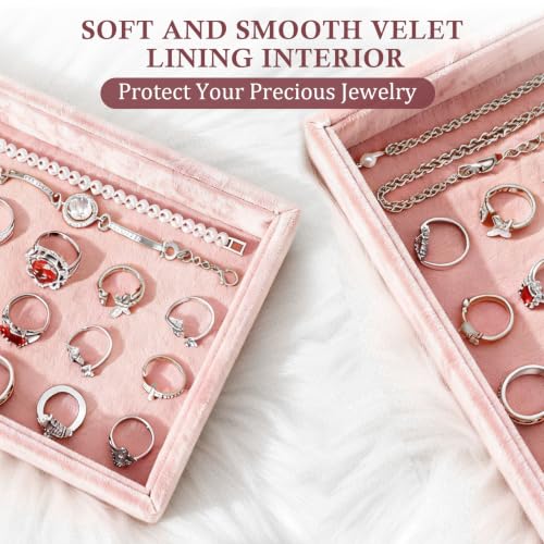 DYNWAVE Jewelry Organizer Jewelry Drawer Insert High End Velvet Jewelry Display Holder Jewelry Storage for Home Gifts for Girls Women Pink Necklace Tray