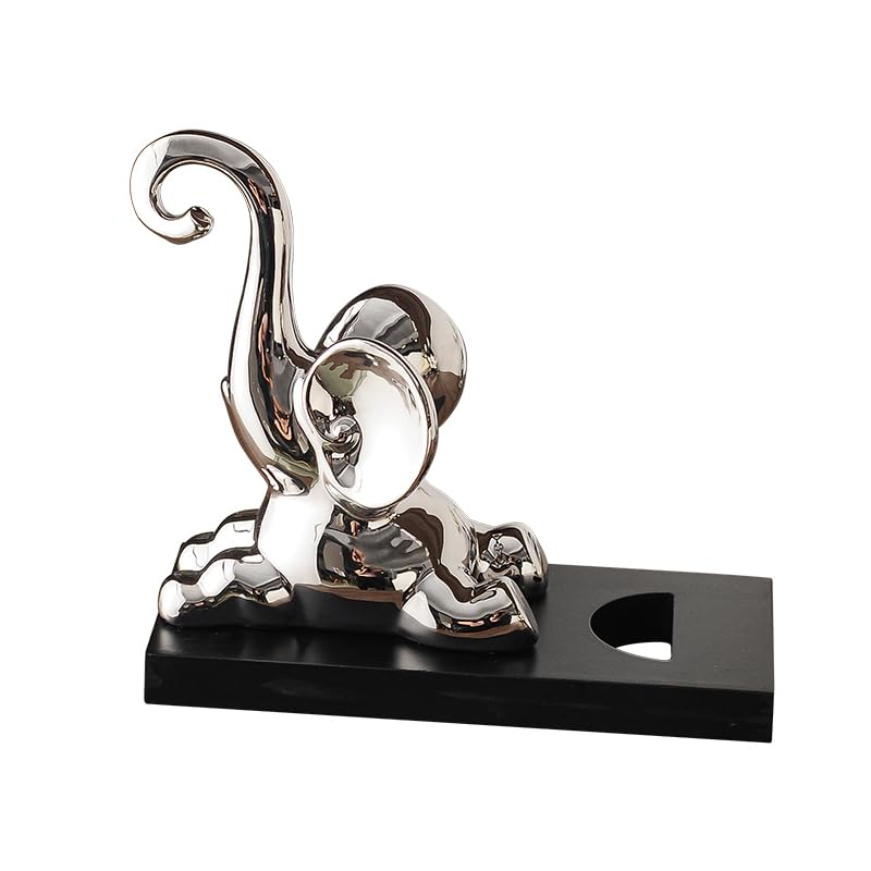 ELEGANTZ Modern Wine Bottle Holder – Decorative Elephant Design with Chrome Finish – Single Bottle Display Stand for Countertop, Bar, or Dining Table – Elegant Wine Rack with Black Base Silver