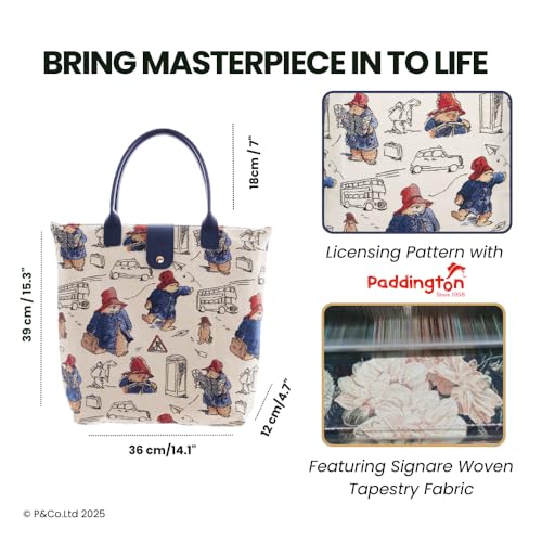 Signare Tapestry Foldable Tote Bag Reusable Shopping Bag Grocery Bag In Paddington Bear Design (FDAW-PADD)
