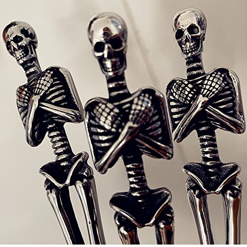 Skeleton Skull Silverware Set, LOYEH Stainless Steel Spoon Fork and Knife Flatware Tableware Design Modern Look Great Gifts For Halloween Easter and Christmas (SKULL - 3 IN ONE) Silver Skeleton Design 3 in 1