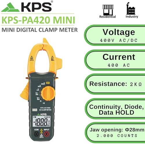 KPS PA420 Mini Digital Clamp Meter measuring up to 400A AC and 600V AC/DC, CAT III-rated