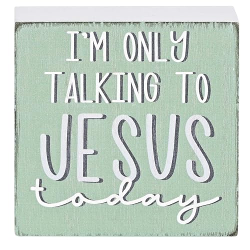 Dicksons I'm Only Talking To Jesus Today, Blue/White 3 x 3 Inch MDF Wood Tabletop Block Sign Plaque