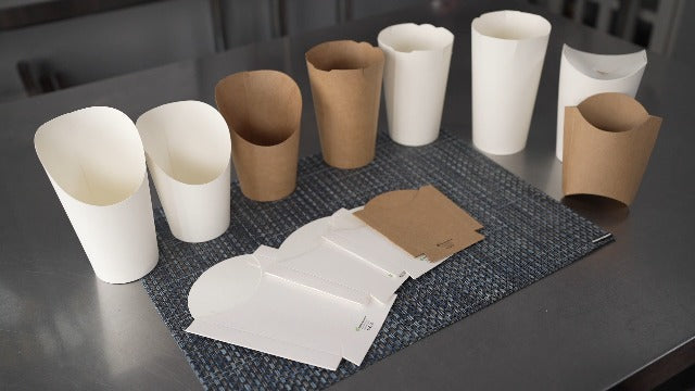 Restaurantware Bio Tek 12 Ounce French Fry Containers, 100 Disposable Charcuterie Cups - Incline Design, Round, White Paper French Fry Cups, Stackable, For Waffles, Chips, or Popcorn 12 oz