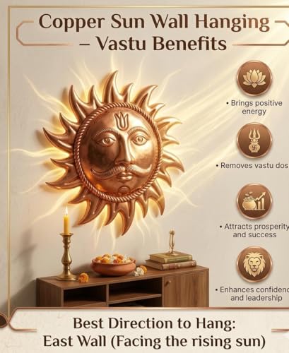 Prajet Vastu Inspired Brass Sculptures Vastu Feng Shui Statue for Success, Speed & Prosperity – Home Decor, Office Desk & Gift Figurine (Copper Sun) Copper Sun