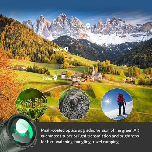 Monocular Telescope with Smartphone Adapter Tripod, Wide Field Monoculars for Adults with BAK4 Prism & FMC Lens, for Bird Watching Hiking Camping Wildlife-Green green