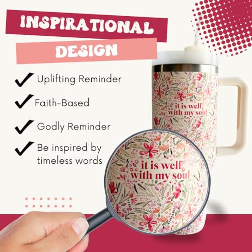 Elly and Grace Christian Steel Tumblers, Christian Bible Cups for Women, Spill Safe Straw Included (It Is Well, 40oz) White 40 Ounces