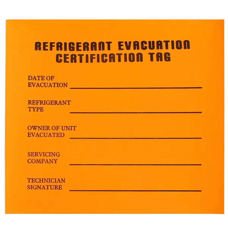 Refrigeration Evacuation Recover Cerification Tag Stickers 30 Pack