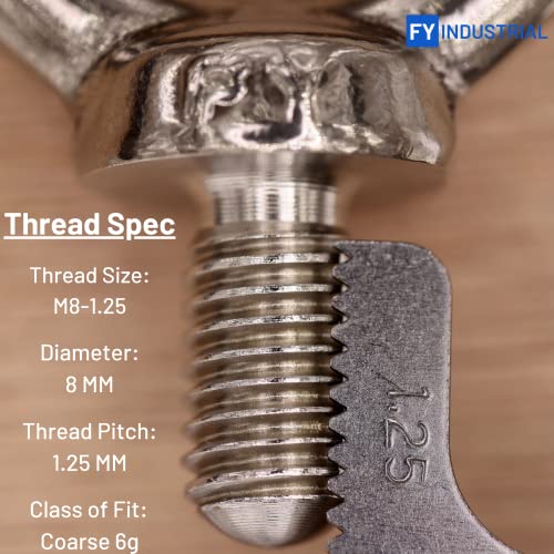 FY stainless steel machinery shoulder lifting eye bolt, M8 silver, 5-piece set