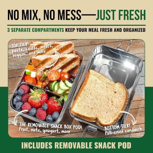 Stackable Stainless Steel Bento Box for Adults, 6 Cup with Snack Pod