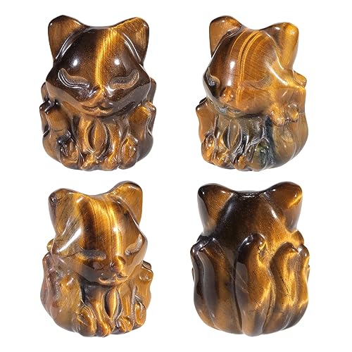 mookaitedecor Small Good Luck Pocket Crystal Fox Figurine Statue Tiger's Eye-brown & Yellow