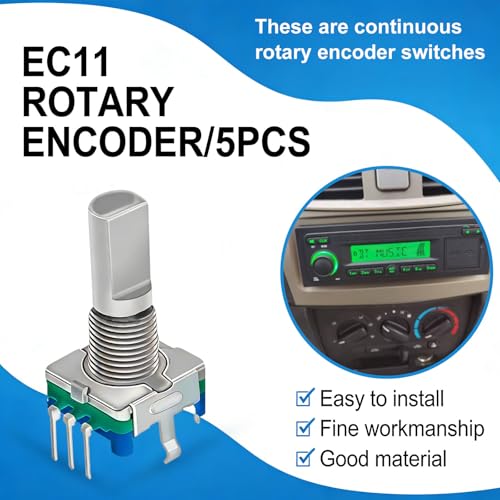 Rotary Encoder Switch,5 Pieces EC11 Rotary Encoder Code Switch Digital Potentiometer with Push Button 5 Pin Handle Length 20mm for Electronics Components and Projects