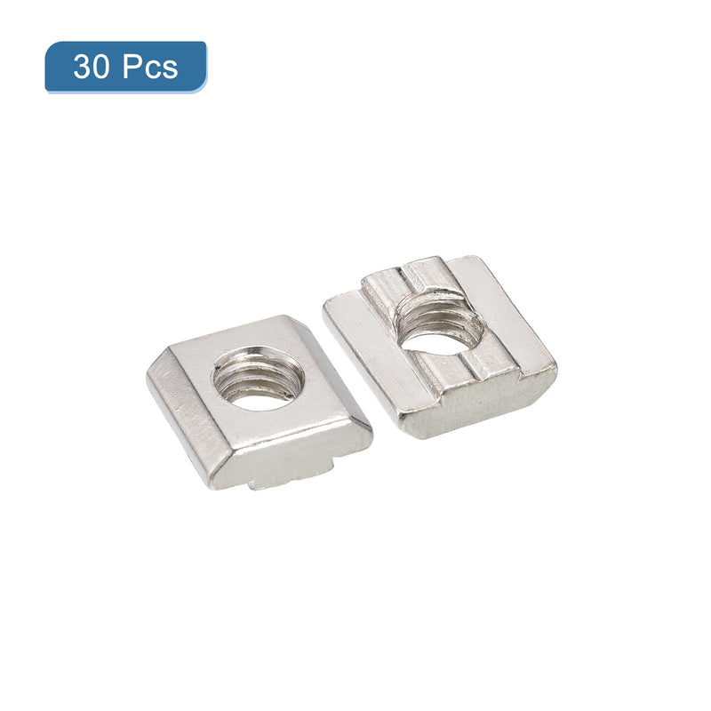 [Australia - AusPower] - uxcell T Nuts, 30pcs - Nickel Plated Carbon Steel T Slot Bolts, 3030 Series M8 Hammer Head Fastener, Sliding T Nuts for Aluminum Extrusion Profile (Silver) 