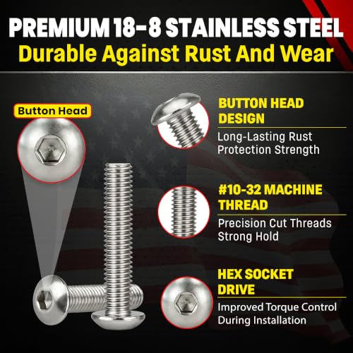 Chenango Supply 10-32 x 1 inch stainless steel socket button head cap screw