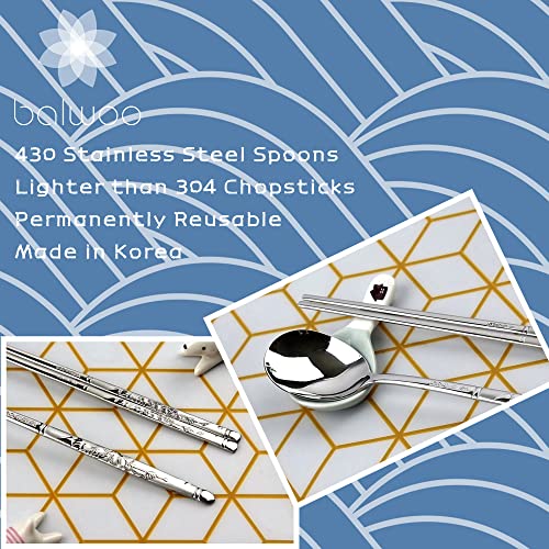 [6 P][Made in Korea] Korean Style Soup Spoon 8.5 inch Premium 430(18/0) Stainless Steel Dessert Spoons Dinner Spoon, Table Spoon, Rice Spoon Ice Cream Scoop (Crane) Crane