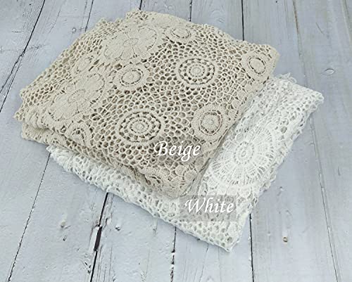 Honra Orraphtstu Baby Photography Props Lace Blanket for Newborn Photoshoot Layers Photo Posing Backdrop Boho (M, Beige) Medium