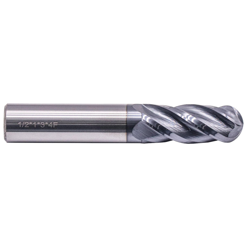[Australia - AusPower] - BestParts High Performance Ball Nose Solid Carbide End Mill - AlTiN Coated, 4 Flute, 30 Degree Helix, 1/2" Cutting Diameter, 1/2" Shank Diameter, 1" Length of Cut, 3" Overall Length, Square End 1/2 in 