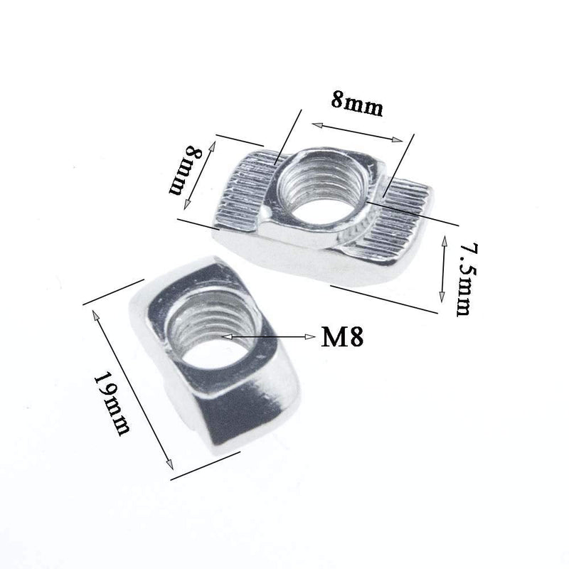 [Australia - AusPower] - Sliding T Slot Nuts 4040 Series M8 24 Pack T Nuts Carbon Steel Nickel Plated Half Round Roll in Sliding 8mm Slot Aluminum Profile Accessories for T Slot Aluminum Profile 40 x 40 Series 40 SERIES M8,24 PIECES 