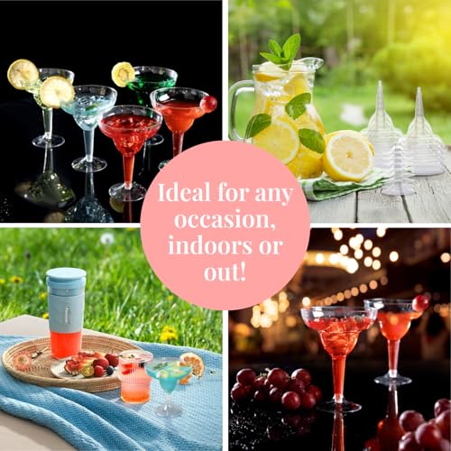 Prestee 50 Clear Plastic Margarita Glasses, 12oz - Heavy Duty Margarita Glasses Disposable for Cinco de Mayo Party Decorations, Taco Party, Plastic Cocktail Cups Large (50 Count)