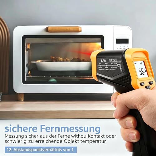 Infrared Thermometer -50-600°C with LCD & Laser | IR Thermometer 12:1 0.5s LCD Light & Laser for Grill, Kitchen, Freezer and Workshop
