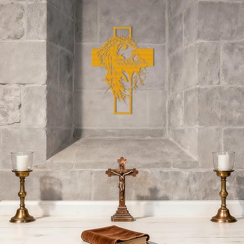 Slickss Golden Jesus Wall Art, Metal Cross Christian Decor for Home Gold-Standard