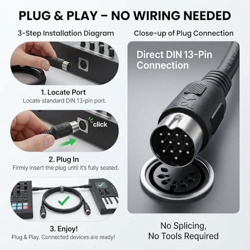 DIN 13-Pin to DIN 13-Pin Extension Cable, High-Speed Video Power Cord for Reversing Camera, Truck & RV (Male to Male, 1 Meter) Male to Male