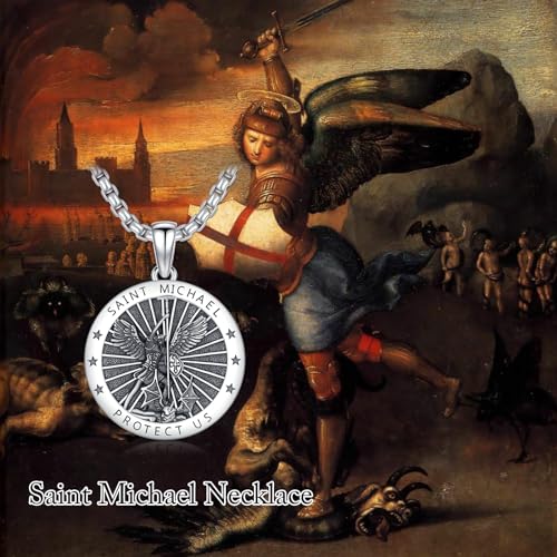 Saint Michael Necklace for Men Women 925 Sterling Silver St Michael Necklace with Stainless Steel Chain St. Michael the Archangel Necklace Saint Michael Pendant Necklace