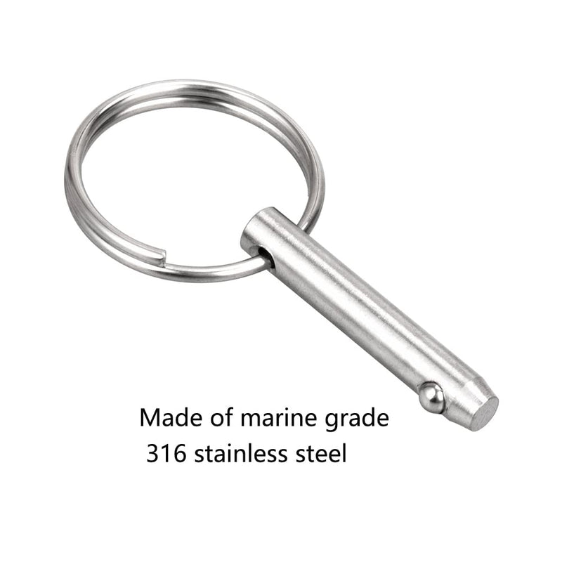 8 PCS Quick Release Pins Bimini Top Pins, Diameter 1/4"(6.3mm), Overall Length 1.5"(38mm), Usable Length 1"(25.4mm), Marine 316 Stainless Steel 8 Pieces