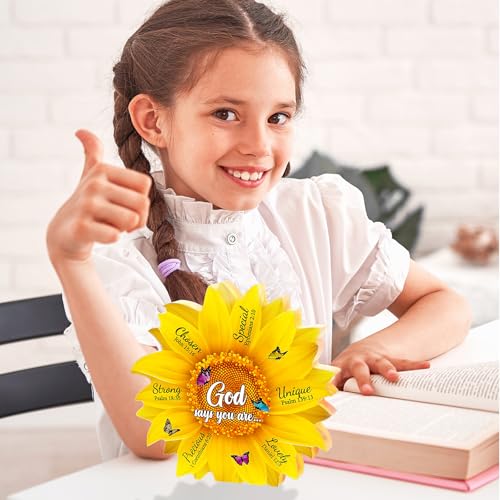 Gerrii Christian Gifts for Women Sunflower Bible Verse Plaque,Cute Flower