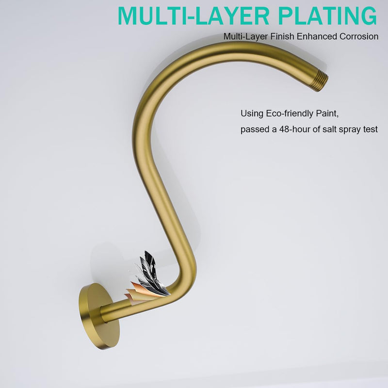 13 Inch Shower Arm,S Shaped Shower Head Riser Pipe Goose Neck Shower Arm High Rise Extender with Flange,Champagne Bronze,SE-RD91098-13CB Round Flange-13″Champagne Bronze