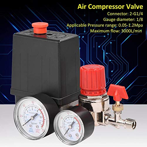 Small Plastic Air Compressor Pressure Switch, Lightweight Valve Regulator With Gauge, Replacement For Clarke Bandit 6L Oilless, 2Pcs