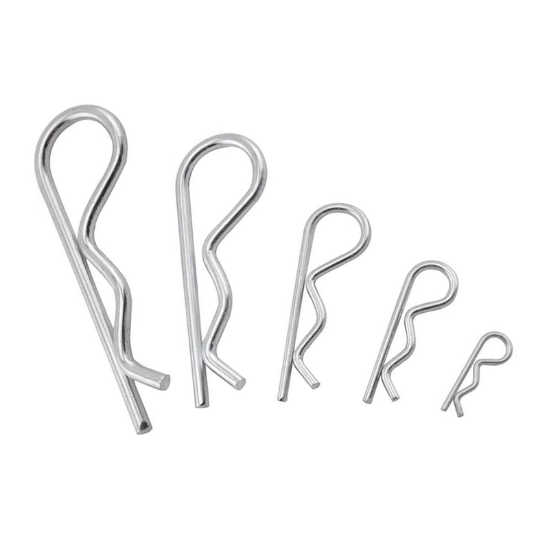 [Australia - AusPower] - 25 Pcs R Shaped Spring Cotter Pins Fastener Assortment Kit, Zinc Plated Steel Retaining Hair Pin for Hitch Pin Lock System - 5 Sizes 