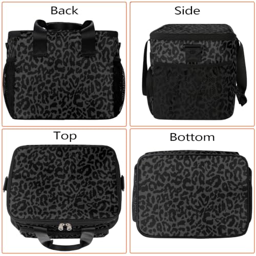 Pardick Soft Cooler Bag Black Leopard Print Insulated Lunch Box for Men & Women, Large Leakproof Lunch Bag Portable Beach Cooler for Work, Picnic, Road Trips,Fishing, Travel, Camping A-01