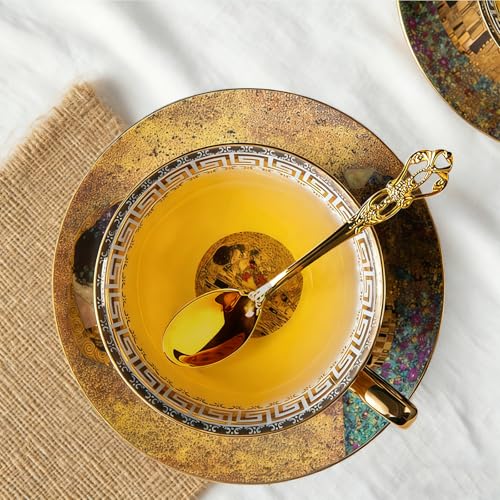 Ebrima Bone China Cup & Saucer Set, European Tea Cup Set with Spoon, Vintage Ceramic Coffee Cups for Home, Kitchen, Wedding, Christmas Gift