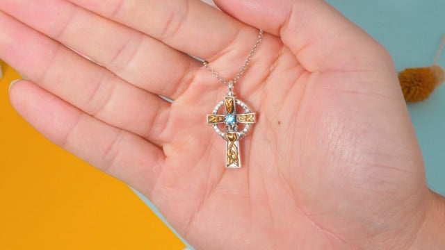 PELOVNY Sterling Silver Cross Crystal Necklace For Men Women Jesus Christ Crucifix Pendant Necklace Jesus Religious Jewelry - 22+2/18+2'' Celtic Cross_Urn