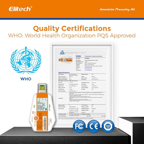 Elitech Temperature Data Logger Single Use Temperature Recorder PDF Report USB Temperature Logger 16000 Points WHO PQS LogEt1 1Pack LogEt1:Temp 1