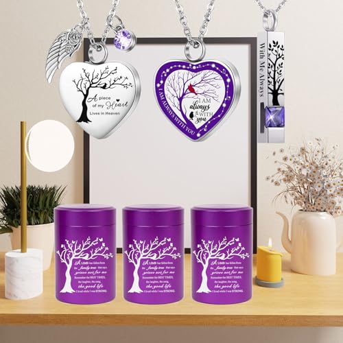 RIPFEVURN Small Mini Urns for Human Ashes Keepsake Adult Female Male Tree of Life Cremation Jewelry Urn Necklaces for Ashes for Women Men Set of 6(Purple) Set of 6-Purple