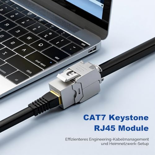 Pack of 12 CAT 7 Keystone RJ45 Module Socket for CAT7 CAT6 CAT6a, Tool-free LSA, 10 Gbit/s Transmission, Fully Shielded STP, Gold-Plated Contacts, CAT 7 Keystone Jack for Patch Panel and Network